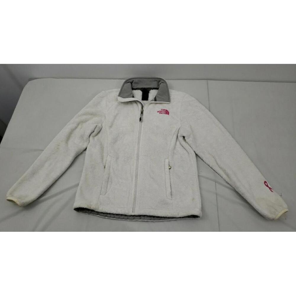 The North Face Women’s Small White Fuzzy Full Zip Fleece Jacket Breast Cancer
